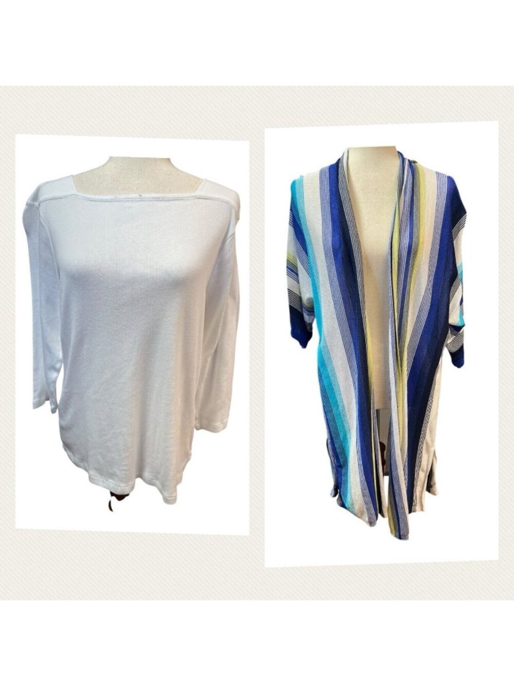 Chicos Womens Shirt and Cardigan~Size L/XL~White Striped**Damaged**~L6 06